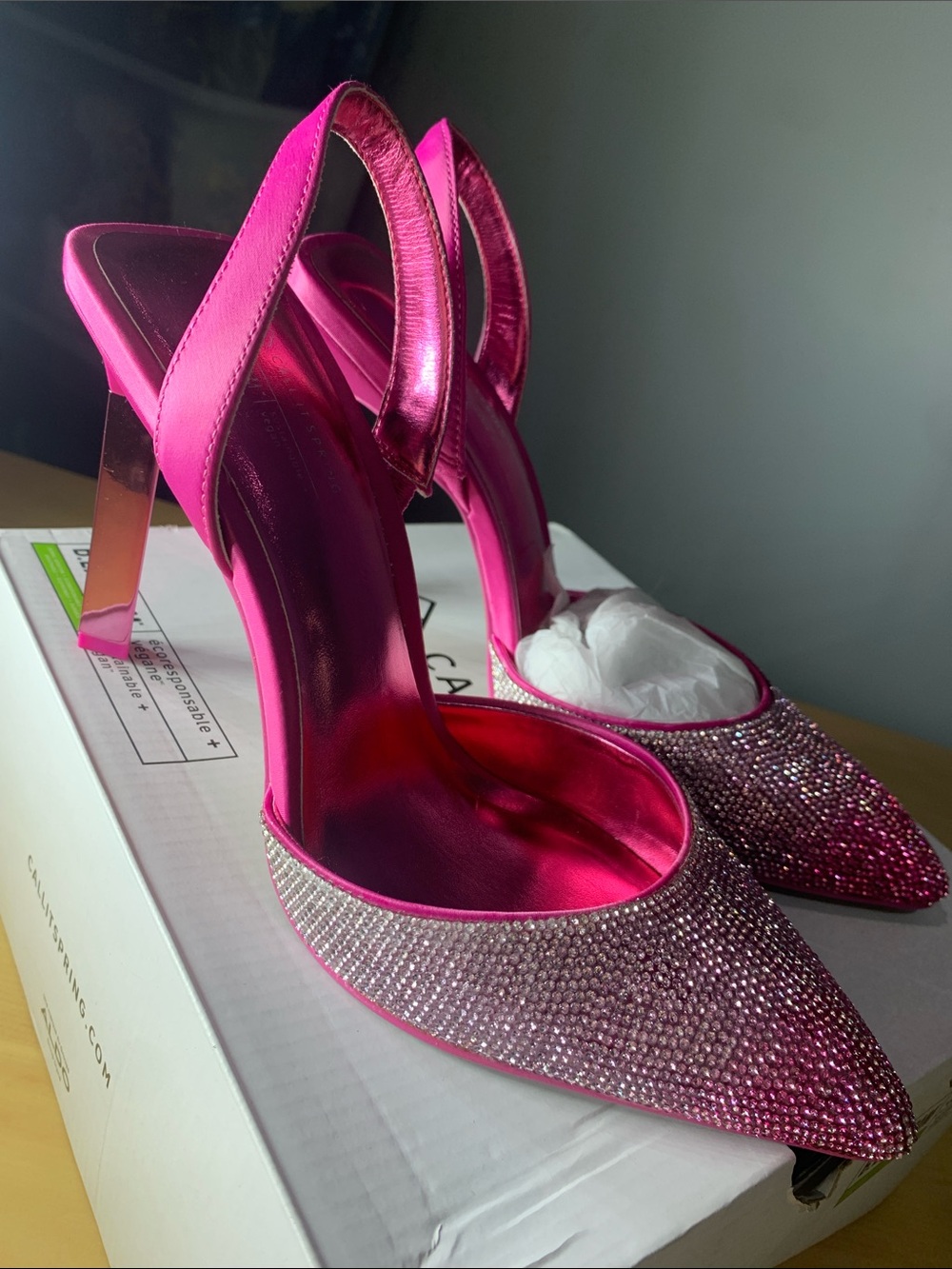 Call It Spring Hot Pink Crystal Pointed Slingback Heels